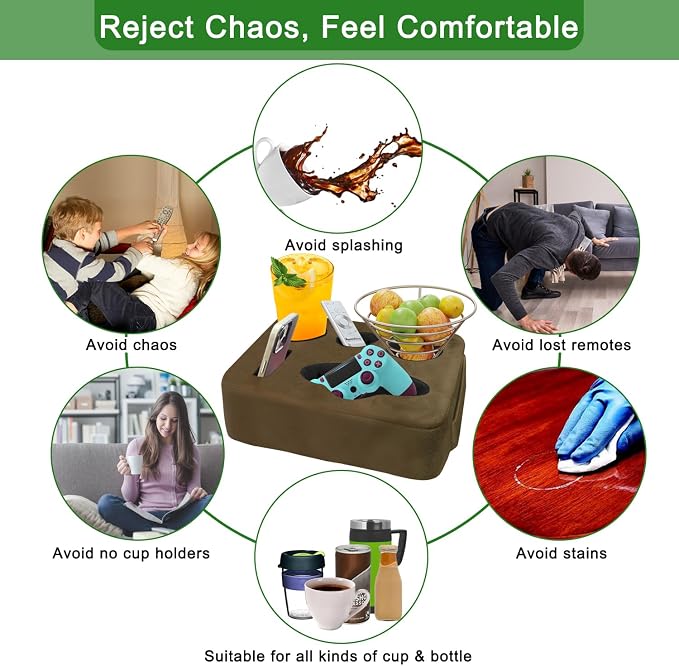 Couch Bed Cup Holder Pillow, Nisdoing 5 Hole Couch Drink Holder! Keep Drinks Hand Side and KeepTemp, Prevent Spills and Use Anywhere.Cup Holder for Couch, Bed,Camping,RV,Car,Beach.Brown - Image 6