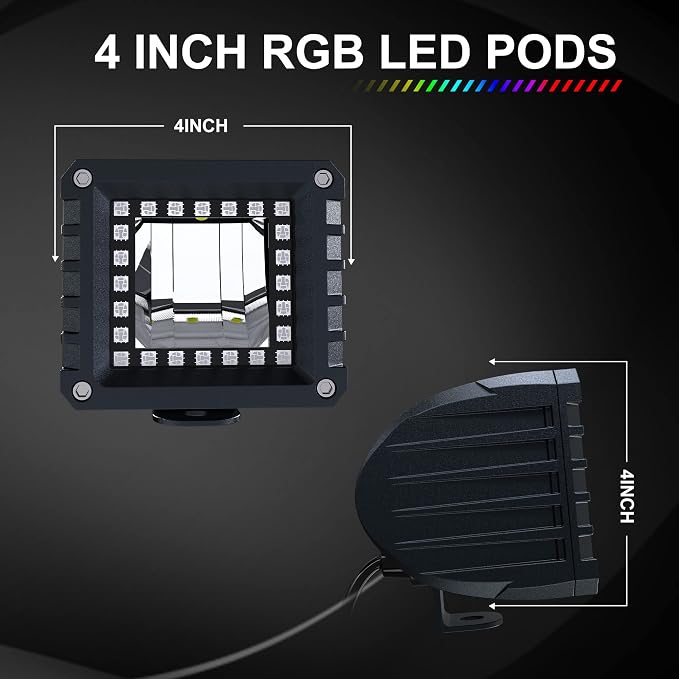 Lpteso RGBW LED Light Bar 22'' inch 120W +2PCS 4Inch 18W Flood RGB LED Pods - Image 3