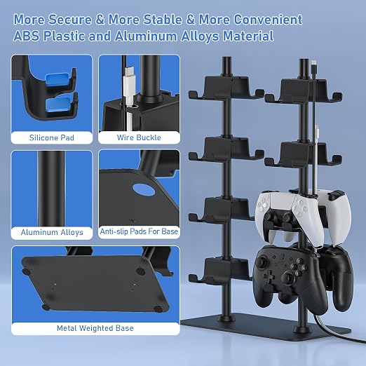 MANMUVIMO Controller Holder for 16 Xbox PS5 PS4 Gaming Controller, Video Game Controller Holder Headphone Stand for Desk, Gamer Gifts for Men, Gaming Room Accessories Maximum Organizer Rack - Image 3