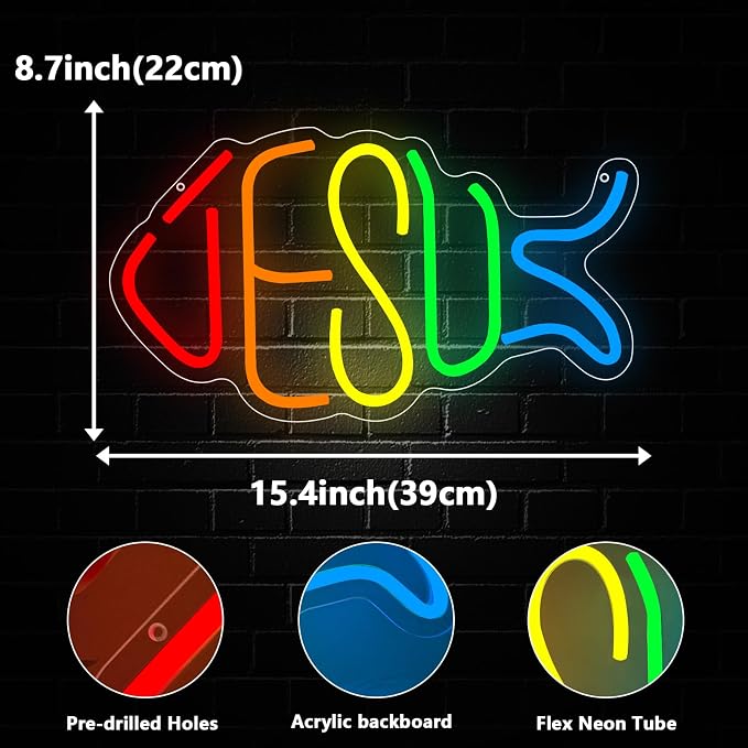 Jesus Neon Sign, Jesus Led Neon Light Signs for Wall Decor Christian Light up Sign Lamp Wall Art for Bedroom Home Christ Church Easter Religious Events Party Decor Dimmable USB Powered(15.4"*8.7") - Image 3
