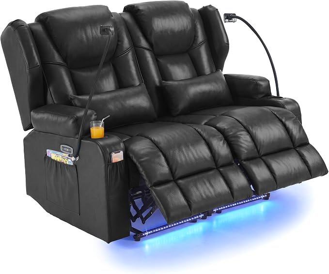 Redlife Power Loveseat Recliner Sofa with Blue LED Base Lights by Redlife