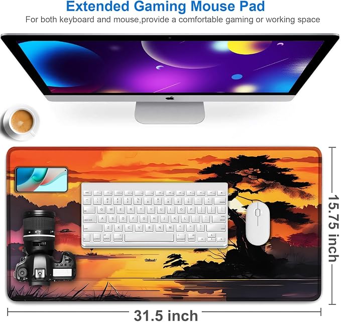 Mouse Pad Gaming, 31.5x15.7 inch Large Extended Computer Keyboard Mouse Mat, Water Resist Non-Slip Mousepad Rubber Base Long XXL Mouse Pad for Work & Gaming, Office & Home, Sunset - Image 2