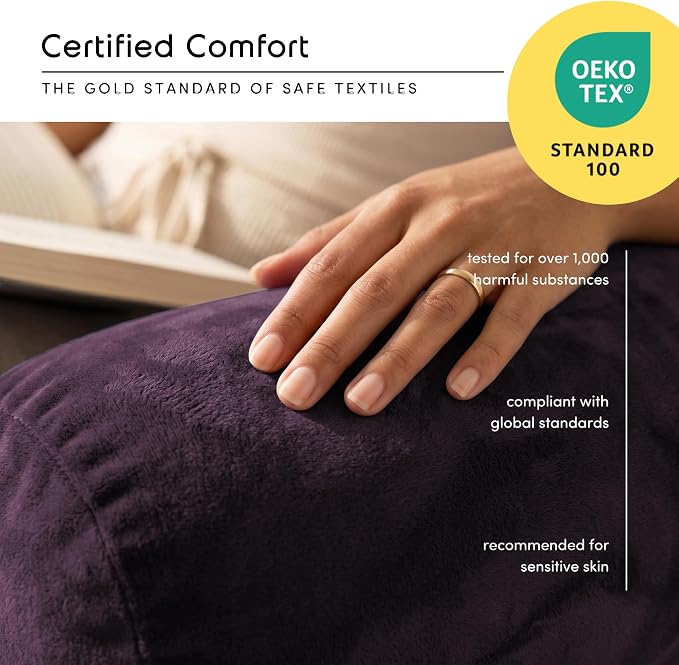 Nestl Reading Pillow for Bed, Back Pillow for Sitting Up in Bed, Purple | 18” Backrest Pillow with Arms, Adjustable Support, Shredded Memory Foam Fill, OEKO-TEX, College Dorm Essentials for Adults - Image 5