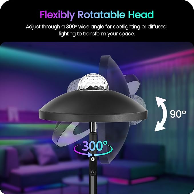 LED Floor Lamp with RGB Galaxy Projector, 18W Double Sided Corner Light Rotatable, Dimmable Standing Lamp with Remote, Black Modern Lamp for Living Room, Bedroom, Kids Room, Gaming B14LD05 - Image 4