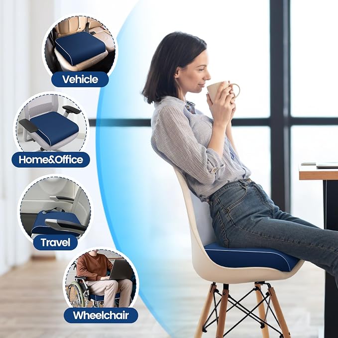 SweetSlubr Seat Cushion, Chair Pad, Memory Foam Tailbone Pain Relief | Office Chair Cushion for Tailbone Pain Relief, Non-Slip Cover, Soft Support for Office Chair, Car Seat,Large/Dark Blue - Image 6