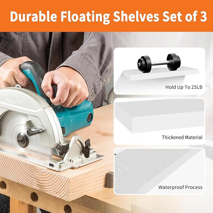 Upassion Floating Shelves for Wall Set of 3, 24" White Wall Shelves for Home Decor, Frame Display White Floating Shelf for Living Room, Bedroom, Bathroom, Kitchen - Image 4