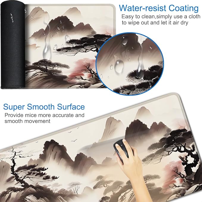 Mousepad, 31.5x15.7 inch Large Extended Gaming Computer Keyboard Mouse Mat, Water Resist Non-Slip Mousepad Rubber Base Long XXL Mouse Pad for Work & Gaming, Office & Home, Landscape Painting - Image 3
