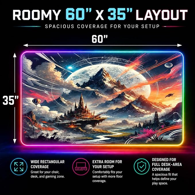 Gaming Rug RGB LED Light (3x5 Enchanted Luminescent) - Bedroom Gamer Rug Floor Mat Gaming Decor - Kids Room Rug Anti Slip Mat for Gamer Chair – Play Game Room Décor for Teen, Boys, Kids - Image 2