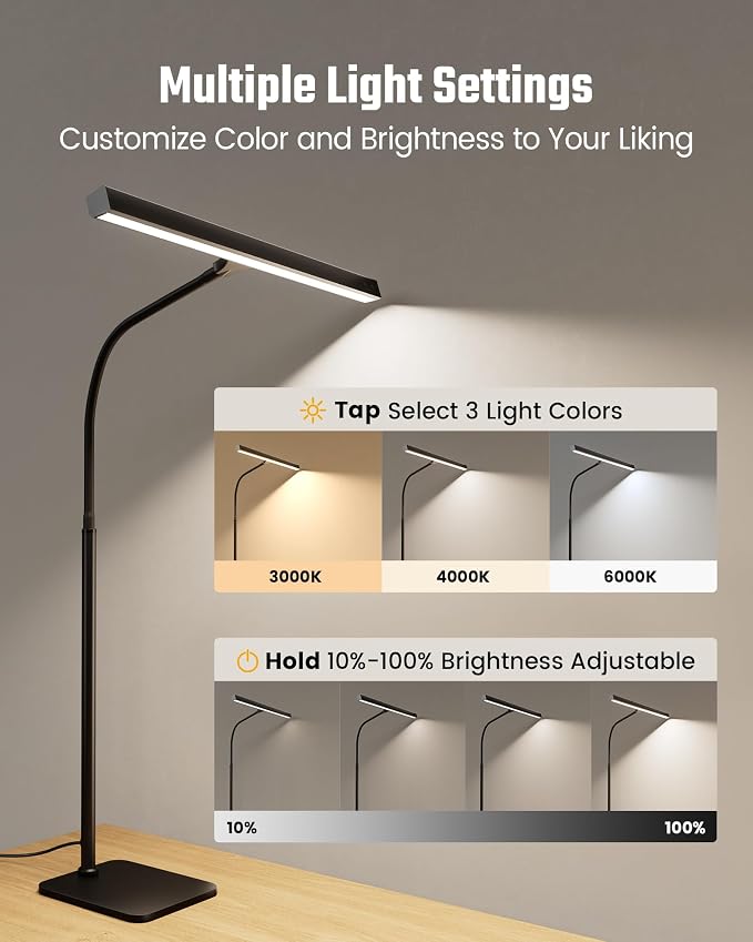 SUPERDANNY LED Desk Lamp for Home Office, Eye-Caring Desk Light with Base - Image 5
