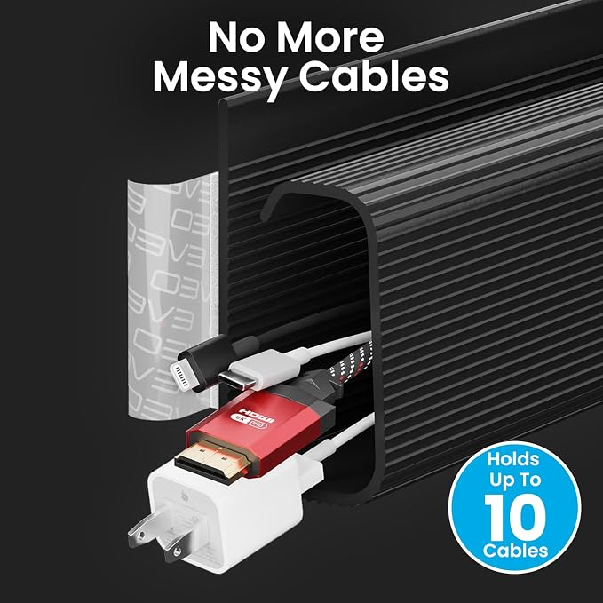 EVEO Cable Management Under Desk Kit (12 Units)- Under Desk Cable Management Cord Cover, Cable Hider Cord Management Under Desk Cable Organizer Cord Organizer Tray - 96''J Channel 12X16 - White - Image 5