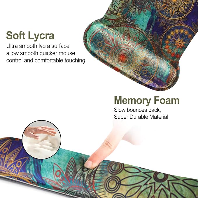 ToLuLu Keyboard Pad Wrist Rest Mouse Pad, Gel Ergonomic Mouse Pads Wrist Support for Computer Laptop Home Office, Mousepad Keyboard Wrist Support Memory Foam for Easy Typing Pain Relief, Mandala Arts - Image 3