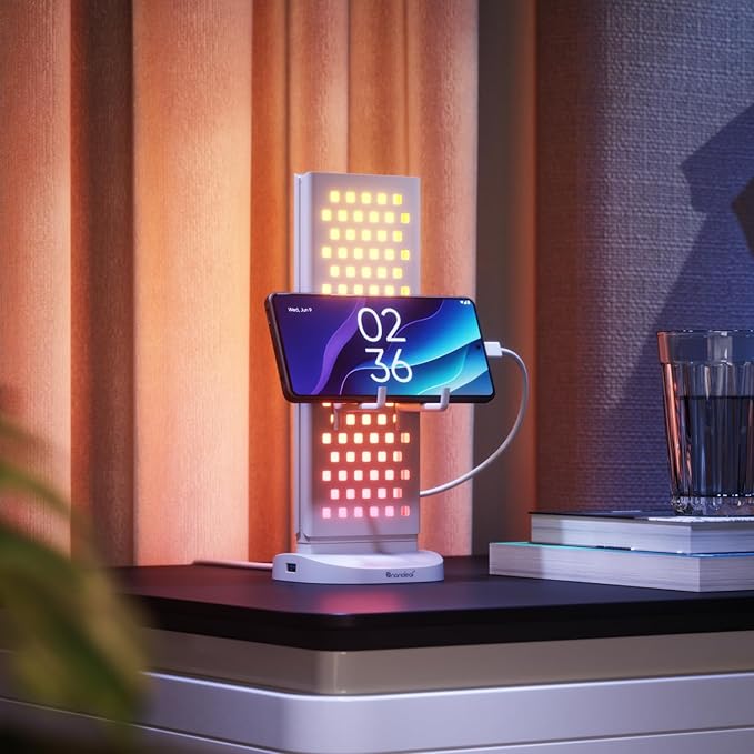 Nanoleaf Pegboard Desk Dock, 3-in-1 Smart Table Lamp, 64 RGB LEDs | Dual-Sided LED Lamp with Music Sync for Living Room, Gaming, 16M+ Colors, 50lm, Works with Nanoleaf Desktop App, White by NANOLEAF