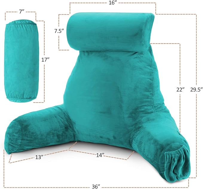 Nestl Reading Pillow with Portable Laptop Lap Desk - Shredded Memory Foam Back Support Pillow for Sitting Up in Bed and Couch Rest Pillows with Arms, Bed Tray Table with Foldable Legs, Teal - Image 2