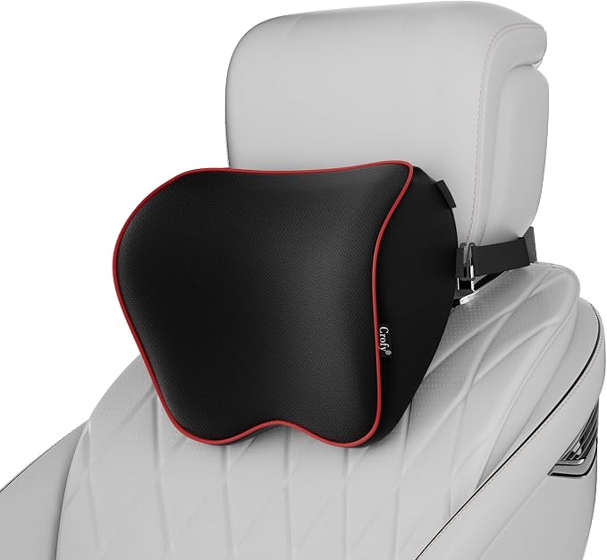 Crofy 2-Pack Car Neck Pillow, Headrest Pillow with Adjustable Strap, Black | Soft Memory Foam; Ergonomic Design Fits Most Car & Office Chairs; Breathable Removable Pillow Cover Is Machine Washable by CrofyLLC
