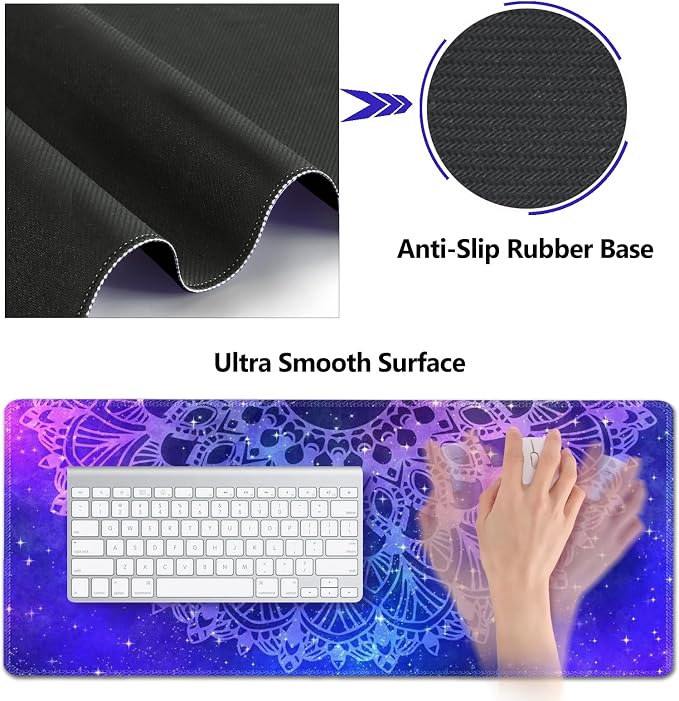 AIMSA Keyboard Mouse Pad Set, Large Gaming Mouse Pad +Wrist Rest Mouse Pad +Keyboard Wrist Support +Coaster, 35x15.7 inch Extended Desk Mat for Easy Typing Pain Relief (Blue Purple Mandala) - Image 3