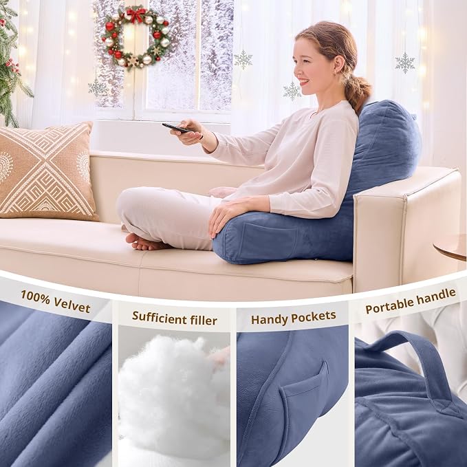 Sasttie Reading Pillow for Bed, Back Pillow for Sitting Up, Grey Purple - Image 5
