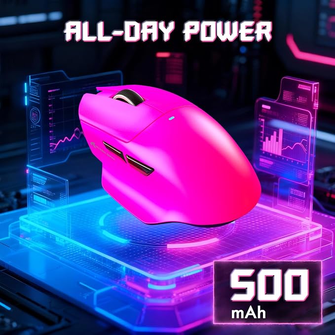 ATTACK SHARK V6 65g Superlight Wireless Gaming Mouse with RGB Magnetic Charging Dock,BT/2.4GHz Wireless/Wired Mouse 1K Polling,PixArt PAW3311 Sensor,25K DPI,Office Gamer Mice for PC/Win/Mac(Rose) - Image 5