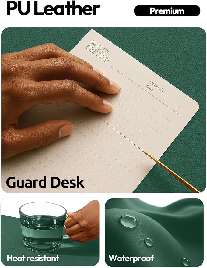 YSAGi Leather Desk Pad Protector, Office Desk Mat, Large Mouse Pad, Non-Slip PU Leather Desk Blotter, Laptop Desk Pad, Waterproof Desk Writing Pad for Office and Home (Seafoam Green, 23.6" x 13.8") - Image 3