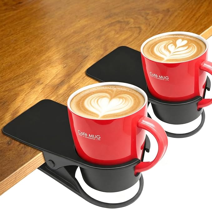 YOY 2 Pack Drink Cup Holder Clip - Table Desk Side Water Glass Beer Bottle Beverage Soda Coffee Mug Holder Cup Saucer Clip Design for Home Office, Black by YOY