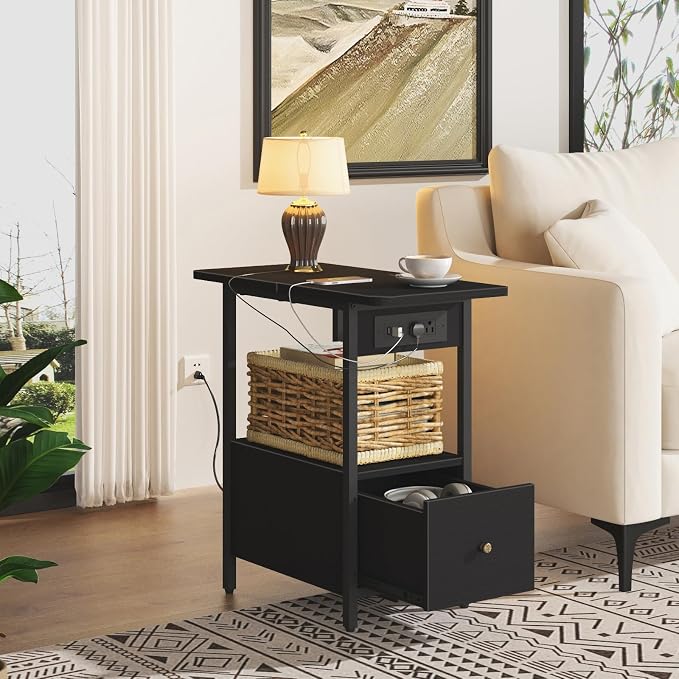 LIDYUK End Table with Charging Station, Narrow Side Table with Drawer - Image 4