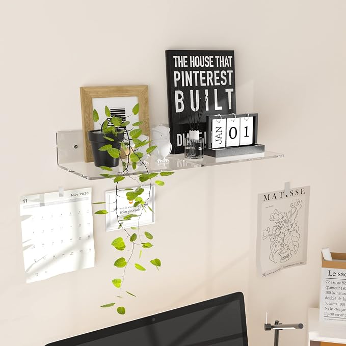 Sezanrpt 9 Inches Acrylic Wall Shelves 2 Pack, Floating Shelf for Wall Mounting, Acrylic Display Ledges for Funko Pop Figures, Home Décor, Living Room, Gaming Room, Plants(9 inch, Clear) - Image 2