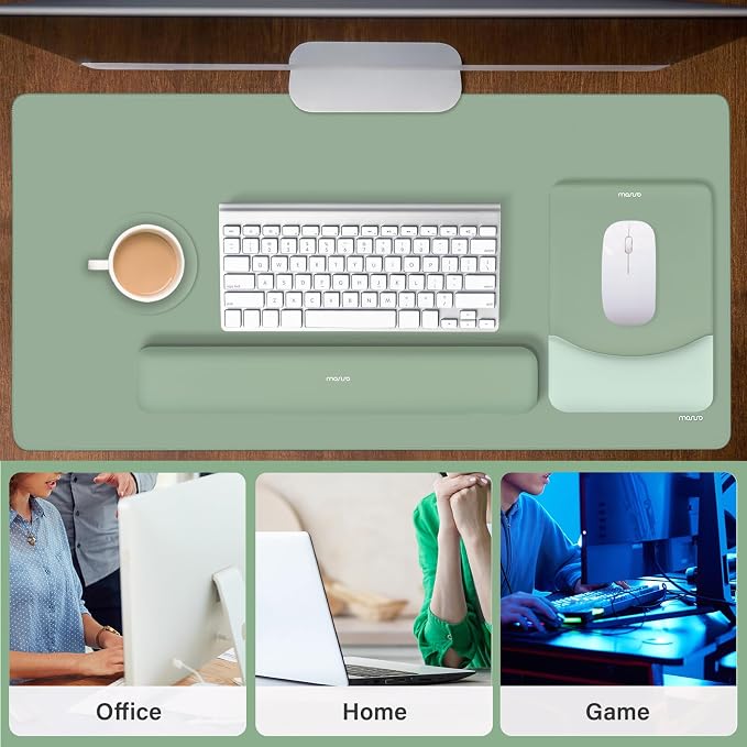 MOSISO Keyboard Mouse Pad Set, Large Gaming Mouse Pad&Keyboard Wrist Rest | Rectangular Mousepad with Wrist Rest&Coaster, Ergonomic Non-Slip&Easy Typing Pad with Curved Silicone Lining, Antique Green - Image 6