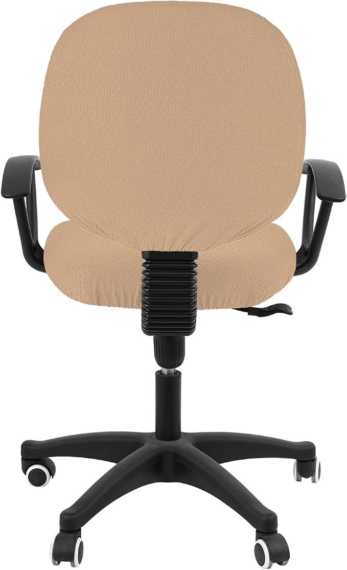 Smiry Office Computer Chair Covers for Desk Rotating Chair Protector | Stretch Jacquard Removable Washable Universal Slipcovers, Seat + Backrest Cover, Camel - Image 3