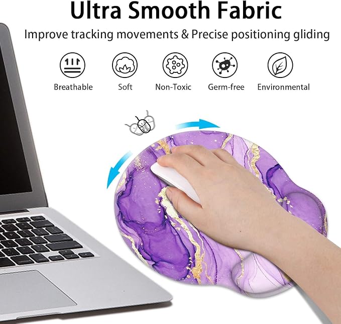 Britimes Ergonomic Mouse Pad Set with Wrist Rest, Purple Gold Marble - Image 4