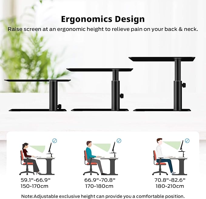 BoYata Monitor Stand, Adjustable Height Metal Desktop Riser, Black | Height-Adjustable Metal Riser with Open Storage Space Underneath for Monitors, Laptops, iMacs, PCs and TVs - Image 5