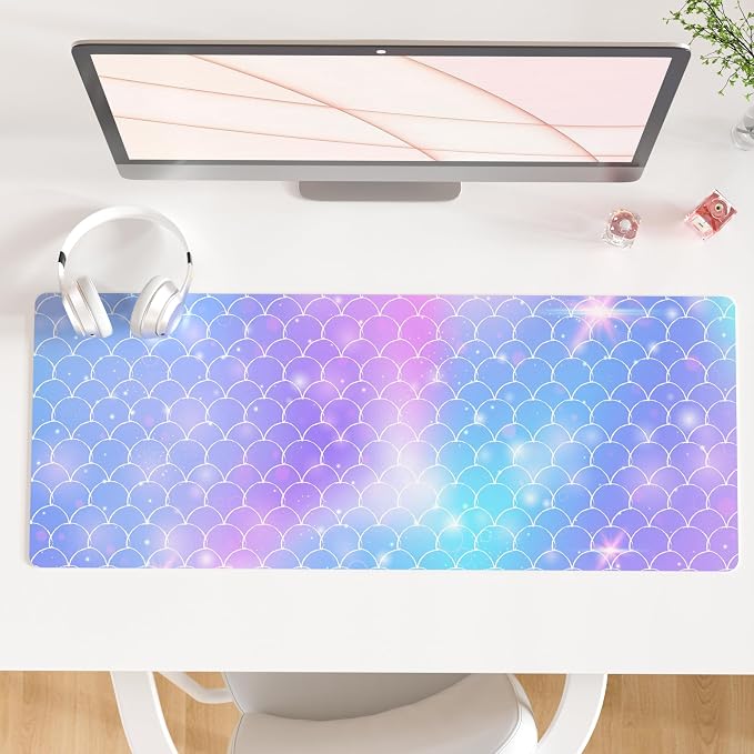 QiyI PU Leather Large Mouse Pad, 31.5" x 11.8", Gradient Fish Scales | Desk Décor Accessories, Extended Size, Waterproof & Easy to Clean, Smooth Surface, Non Slip Desk Organization by QIYI