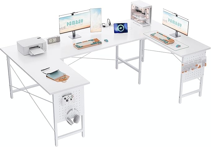 Pamray 71 Inch Large Gaming Desk with Power Outlets U Shaped Computer Desk | Spacious Workspace with USB Charging Ports & Pegboard & Headphone Hooks Suitable for PC Gaming Office Work Study and Writing - Image 2