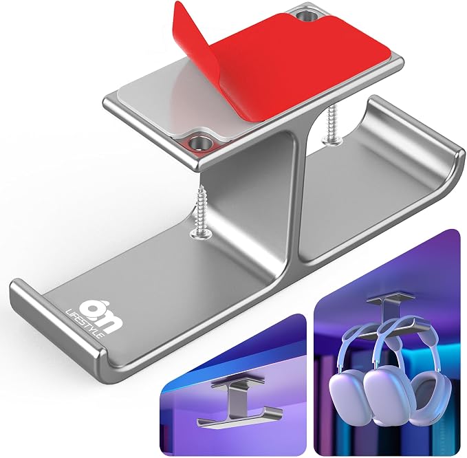 All Aluminum Headset Headphone Stand Hanger Under Desk Designed [Patented] Headphone Holder Hook by Strong Adhesive & Screws,PC Gaming Accessories Compatible with PC Gaming DJ Headsets,Silver by 6amLifestyle
