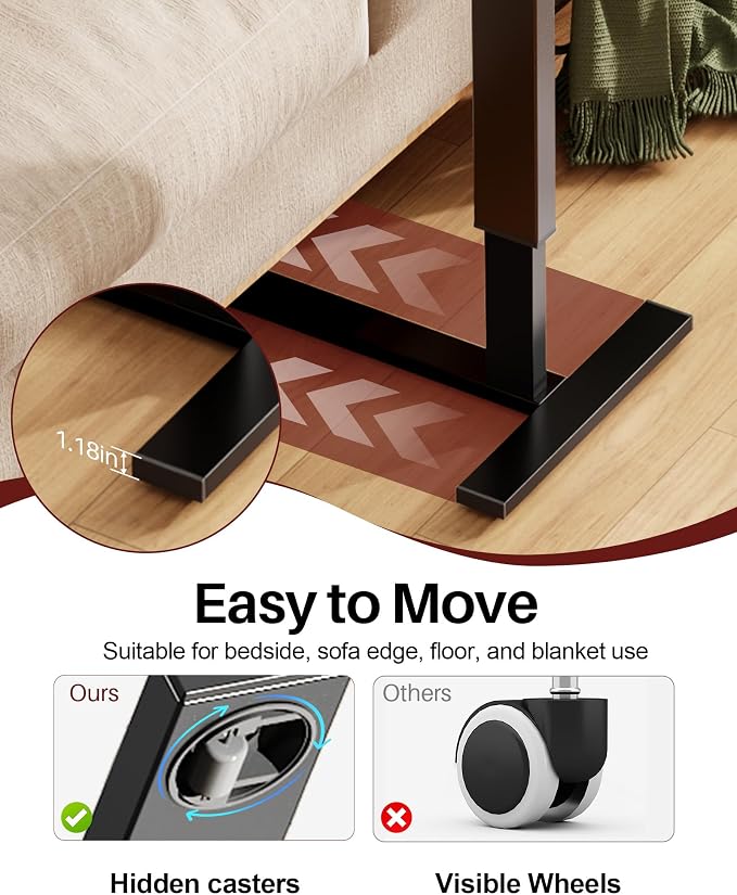 Foldable Overbed Table with Wheels, Pneumatic Adjustable Desk - Image 5