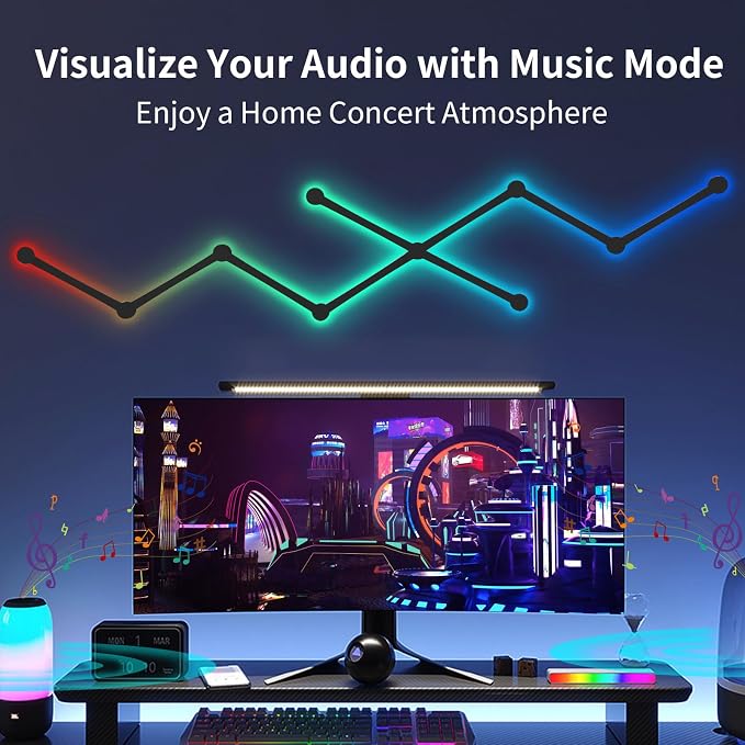 Smart Wall Light Lines, WiFi RGB LED Light Bars, 16M+ Color Dimmable Music Sync DIY Home Decor Light Bars for Gaming Party Streaming Lovers, Work with Alexa & Google Assistant (9 Lines,Black) - Image 6