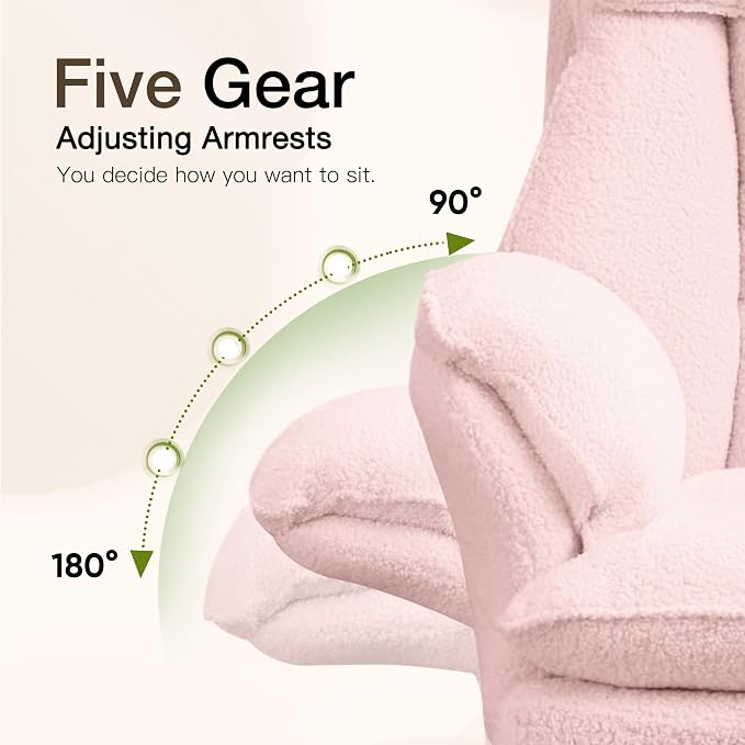 JOMEED Cloud Cross Legged Office Chair with Footrest,Flip Armrest,Pink | Ergonomic Teddy Big and Tall Executive Chair with Wheels,155° Reclining Computer Wide Desk Chair for Home,Office - Image 4
