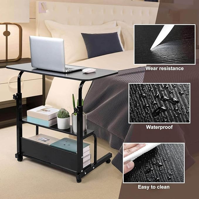 Adjustable Height Mobile Computer Desk with Wheels Black 31.5X15.7 Inches - Image 5