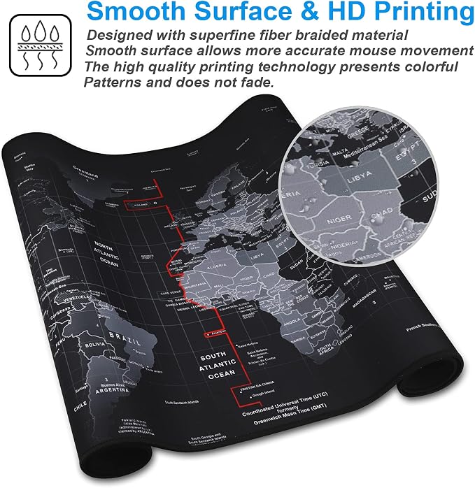 XXL Professional Large Mouse Pad & Computer Game Mouse Mat (35.4x15.7x0.1IN, Map) (90 * 40 Map) - Image 4