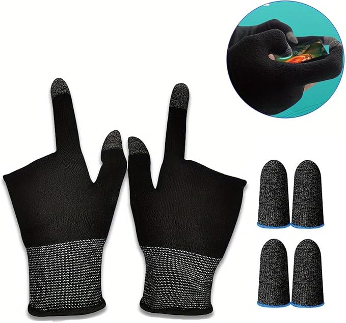 Mobile Game Finger Sleeves, Sweat-proof Fingertip Covers - 10 Finger Touchscreen Control, Seamless Thumb, 1 Pair Glove (10 Fingers & 1 Pair Glove) - Image 2