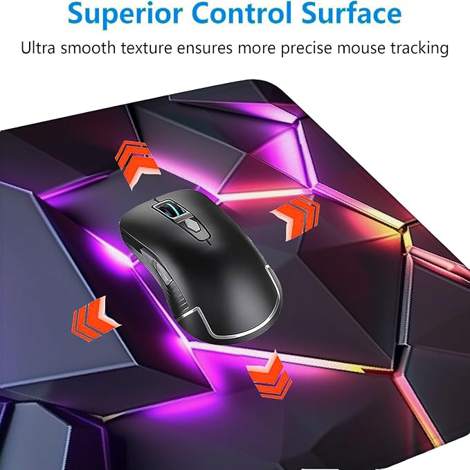 Neon 3D Geometry Desk Pad Mouse Pad Colorful Crack Cool Extended Gaming Mouse Pad Mat with Stitched Edge Non-Slip Base Big Mouse Pad Office Computer Keyboard Laptop Home 31.5"x11.8" - Image 5