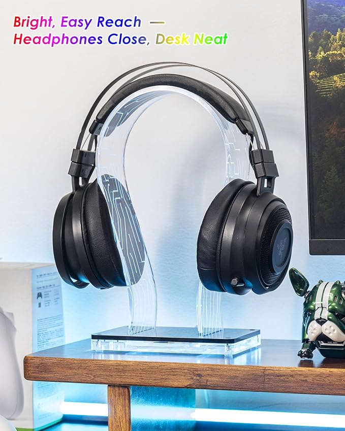OAPRIRE Acrylic RGB Headphone Stand for Desk with Many Light Modes & Colors | Customizable 213 Lighting Modes & 60,000 Colors, with 4.8ft USB Power Cable, Universal, Sturdy, Gifts for Gamers Men - Image 8