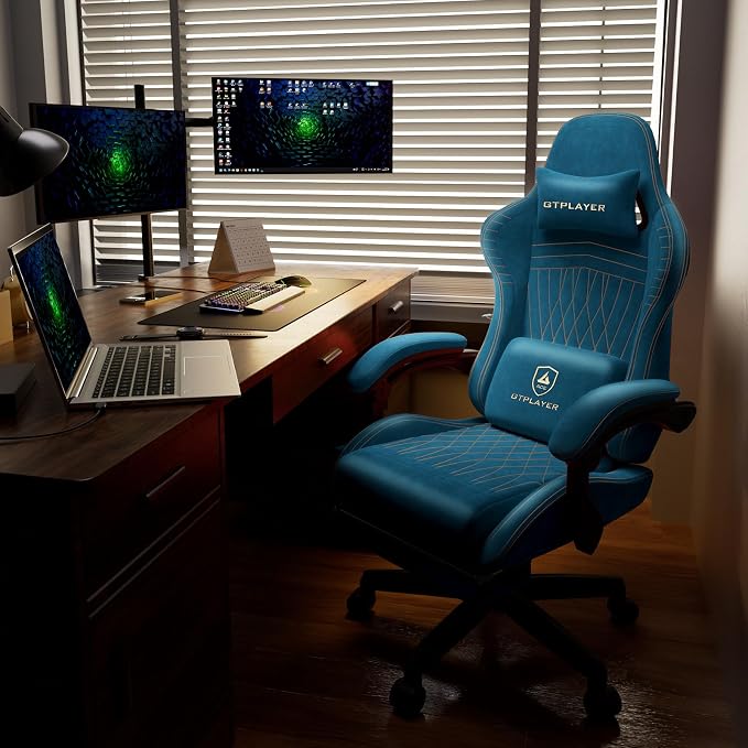 GTPLAYER ACE-PRO Music Gaming Chairs – Built-in Speakers, App Support & Bluetooth Control, Computer Game Chairs with Footrest for Adults, Ergonomic Reclining Silla, Linkage Armrest, Blue 【Velvet】 - Image 2