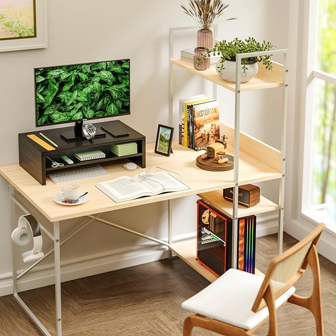 Simple Trending 2-Tier Monitor Stand Riser, Desk Storage Organizer, Black | Wood Desktop Stand for PC/TV, Laptop & Printer Stand, Premium MDF Material, Anti-Slip Pads, Waterproof, 16"W x 9"D x 5.5"H - Image 4
