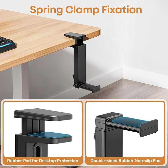 Headphone Stand & Hanger for Desk, 2 in 1 Above & Under Desk Gaming Headset Holder Mount with Height Adjustable & Rotating Clamp, Dual-sided Anti-slip Pad Earphone Rack with Clamp Headset Stand - Image 5