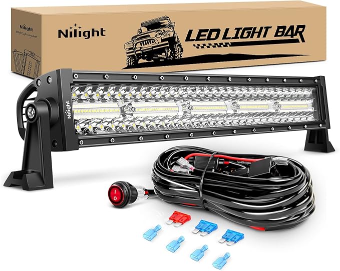 Nilight Led Light Bar 22Inch 480W Triple Row Flood Spot Combo Waterproof Off Road Driving Lighting with Off-Road Wiring Harness for Boat Trucks Pickup SUV ATV UTV, 2 Years Warranty by Nilight