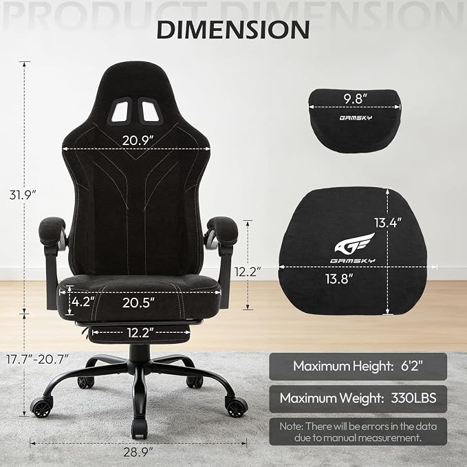 Ergonomic Gaming Chair for Adults - Comfortable Office Computer Chair with 20.5” Wide Seat, Adjustable Video Game Chair with Footrest and Lumbar Support for Home Office, Black - Image 3