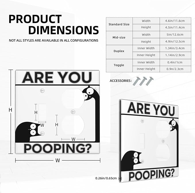 Decorative Outlet Covers Funny Bathroom Art with Are You Pooping 2 Gang Combination 1 Toggle/1 Duplex Light Switch Cover Gfci Wall Plate Electrical Receptacle Switchplate for Country Decor - Image 5