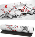 Japanese Cherry Blossom Gaming Mouse Pad 27.6x11.8 Inch Pink Full Desk Sakura Large Non-Slip Rubber Base Waterproof Big Keyboard Mat With Stitched Edges for Office by Siski