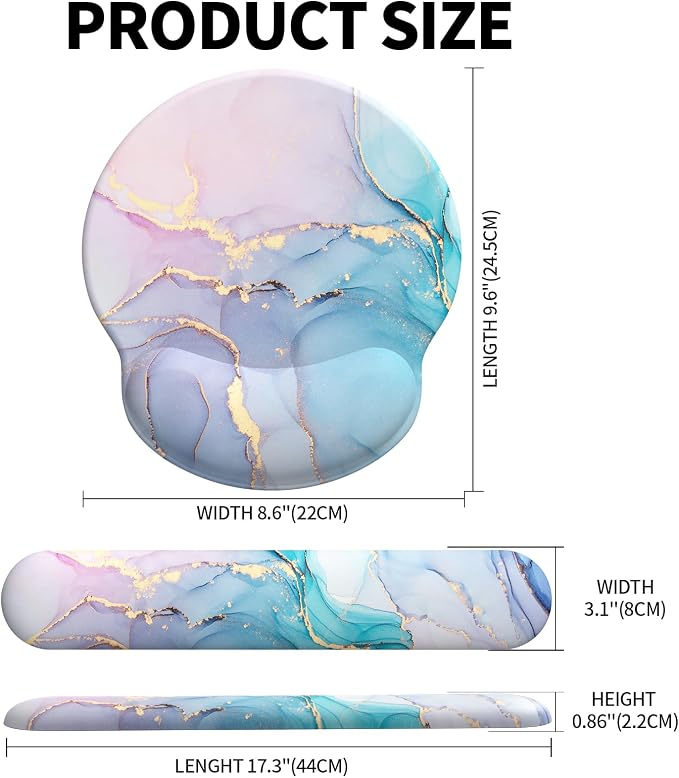 eulps Mouse Pad Wrist Support, Ergonomic Memory Foam Keyboard Wrist Pad & Gel Wrist Rest Set for Computer Keyboard for Easy Typing & Pain Relief for Office & Home (Cyan Pink Marble) - Image 8