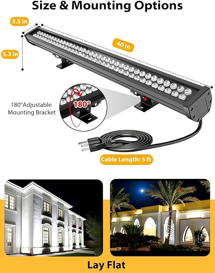 72W Wall Washer Light 40'' 6000K 120V IP67 Waterproof Plug-in - Image 8