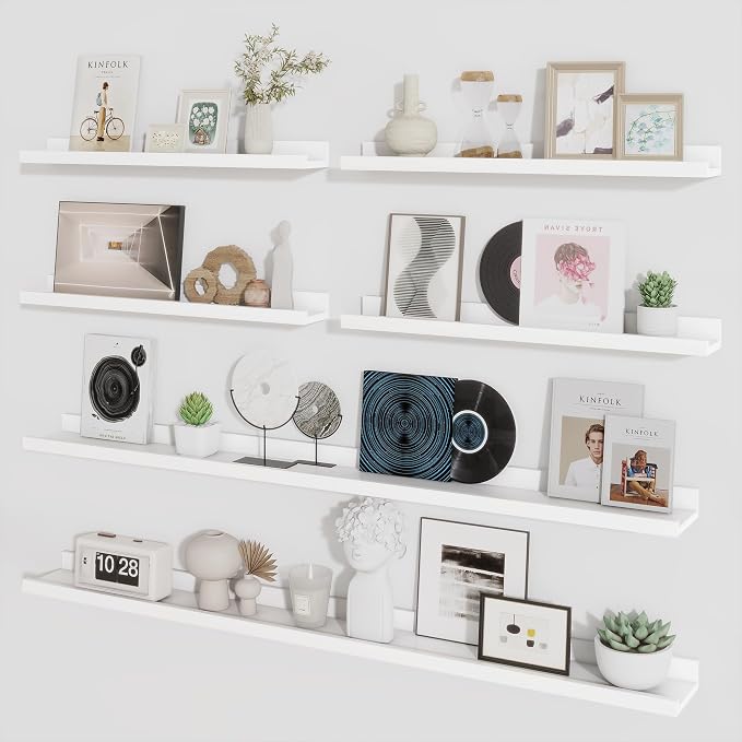 Picture Ledge Shelf, Floating Shelves for Wall Decor, White, Set of 6, 55'' by Axeman